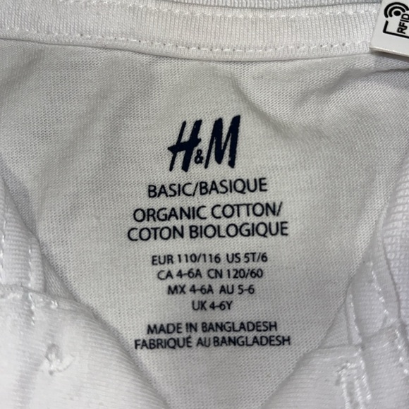 H&M KIDS White Basic Organic Cotton Color shirt Size: 5T/6 - Picture 3 of 4